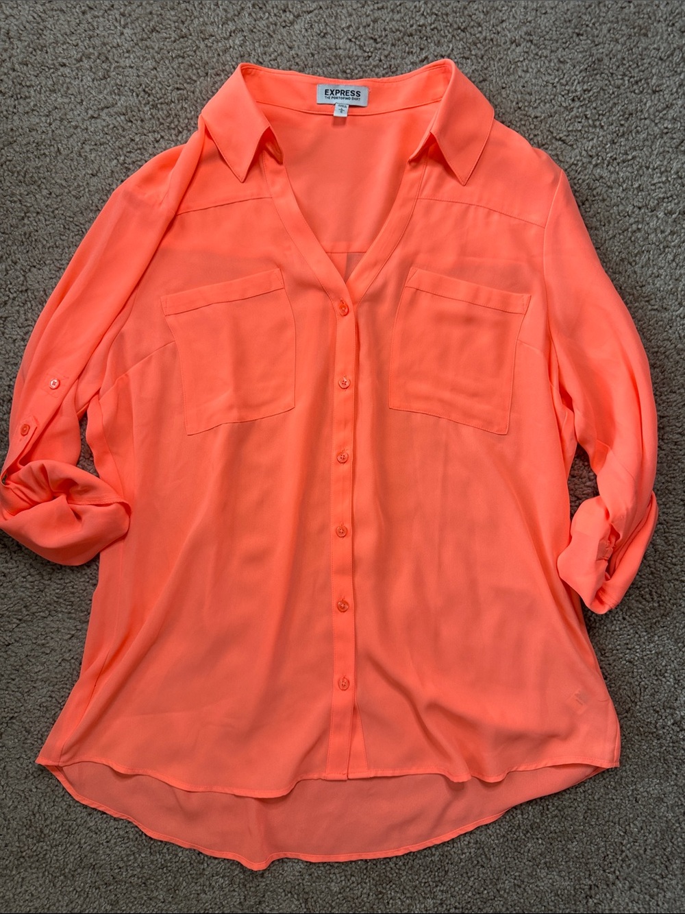 Express Neon Coral Button-Down Blouse